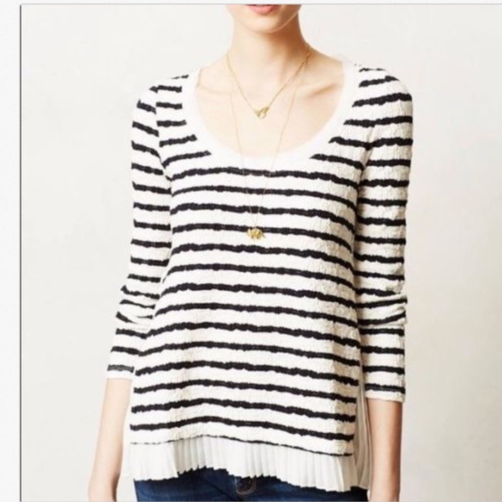 Anthropologie • Striped + Pleated Pullover